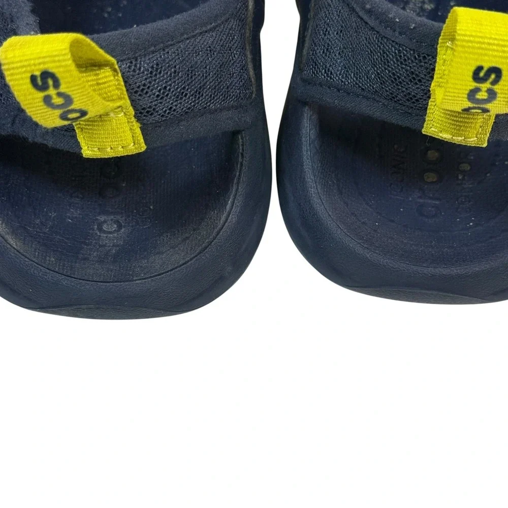 Crocs Swiftwater Mesh Deck Sandals Men 8 Navy Blue Lime Green 205289 Water Shoes